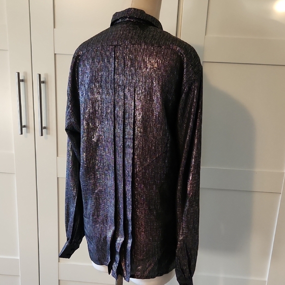Escada By Margaretha Ley Vintage Silk Black Silver Metallic Women's Blouse Sz 34 - Picture 4 of 9